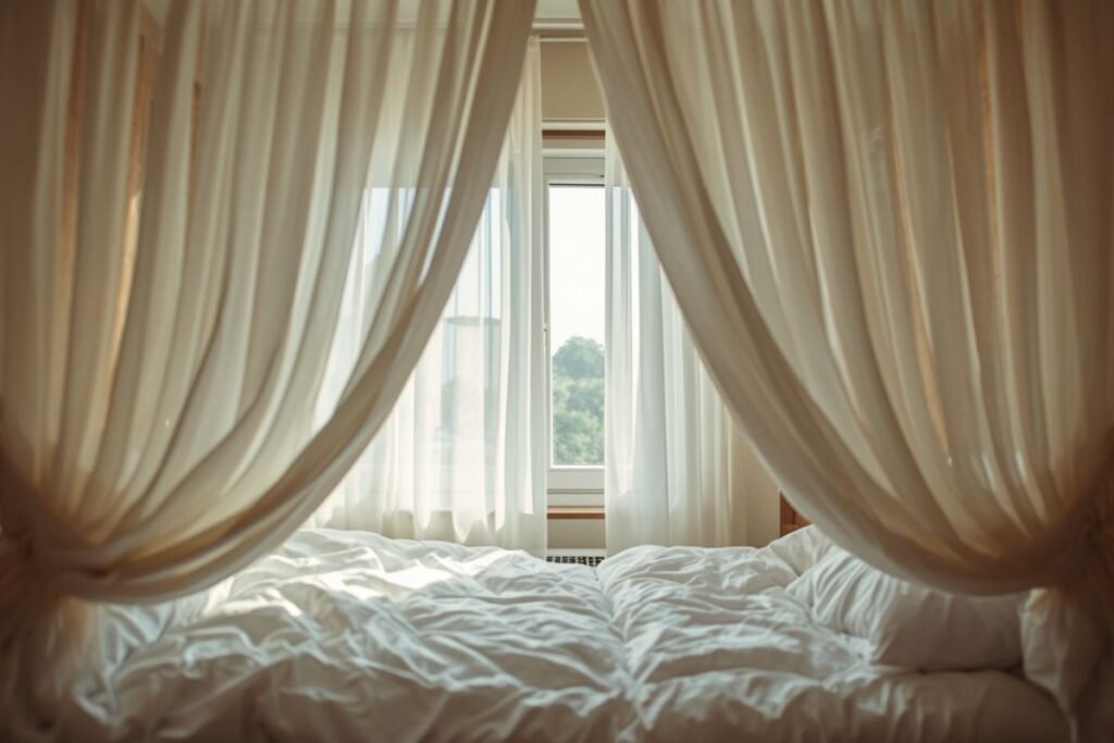 Floor length curtains for small bedroom windows in modern tiny bedroom ideas
