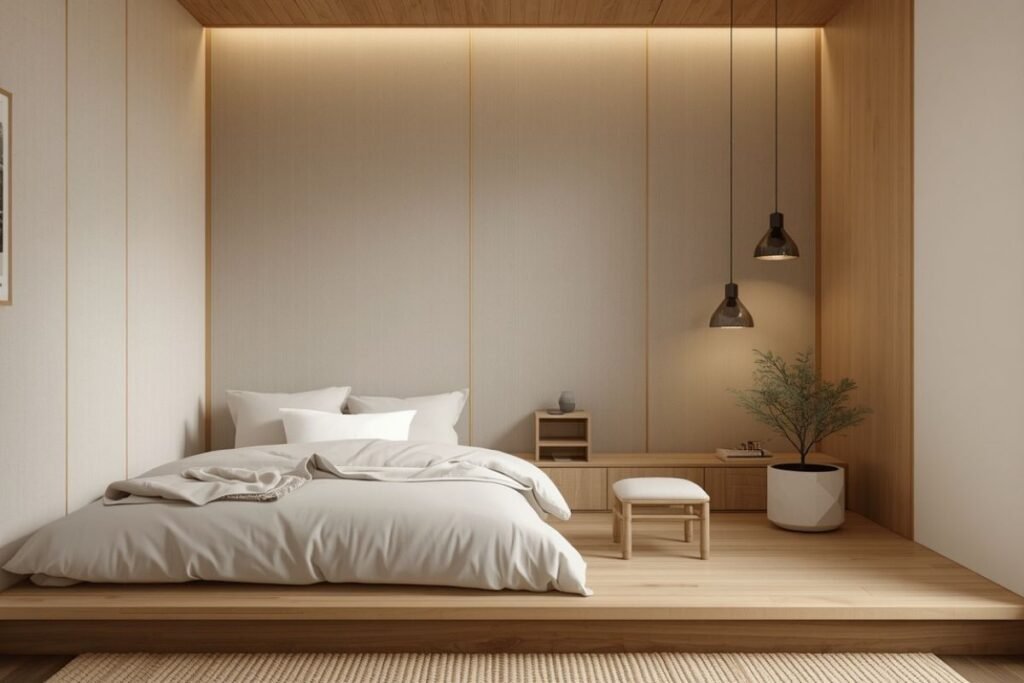 Minimalist low furniture tiny bedroom arrangements for space saving concepts