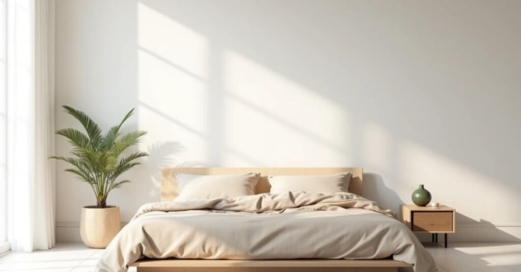 Minimalist room ideas with calm neutral bedroom soft white walls and clean simple furniture