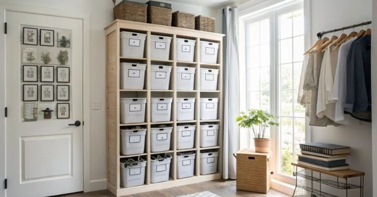 small space storage ideas shown in an organized stylish apartment corner
