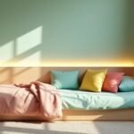 Teen bedroom ideas shown in a bright stylish room with daybed and LED lighting