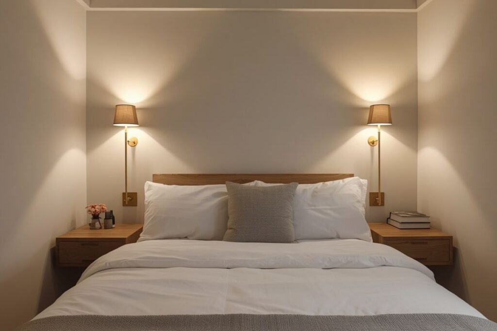 Wall mounted lighting bedroom setups to save space in tiny bedroom ideas